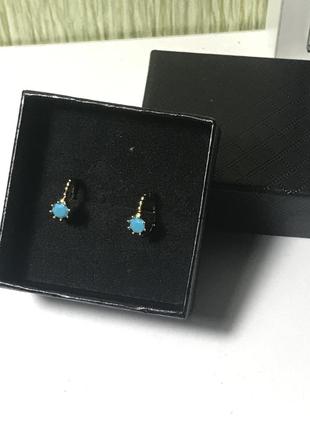 📢акція 📢сережки сережки кільця кільця позолота 14 k з бірюзовим каменем 1 см5 фото