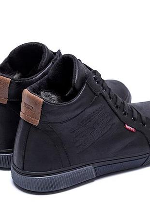 Чоловічі зимові шкіряні кросівки levis classic black5 фото