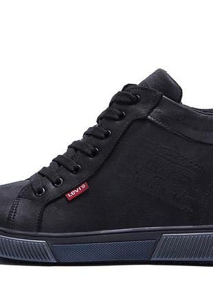 Чоловічі зимові шкіряні кросівки levis classic black7 фото