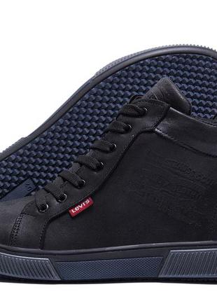 Мужские зимние кожаные кроссовки levis black classic9 фото