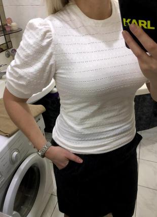 Garcia , белоснежная фактурная блузка, объёмные рукава пуфф1 фото