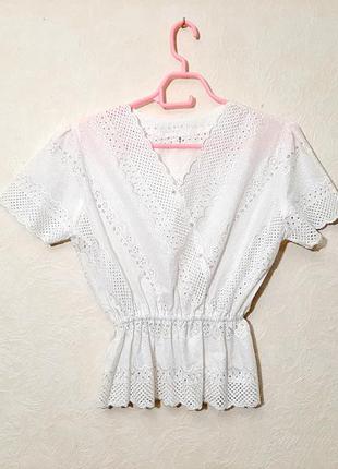 Красивая блузка 🎀 белая 🎀 короткий рукав резинка по талии блуза женская нарядная хлопок