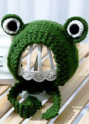 Повязка теплая вязаная лягушонок пепе (жабка, лягушка, жаба, зеленая), унисекс4 фото
