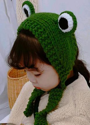 Повязка теплая вязаная лягушонок пепе (жабка, лягушка, жаба, зеленая), унисекс3 фото