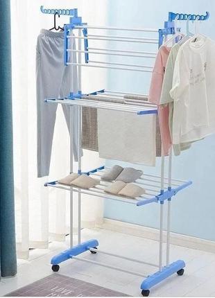 Многоярусная вертикальная сушилка напольная garment rack with wheels  из нержавейки bf1 фото