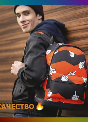 Рюкзак мужской спортивный черно-оранжевый в стиле casual кэжуал с принтом унисекс