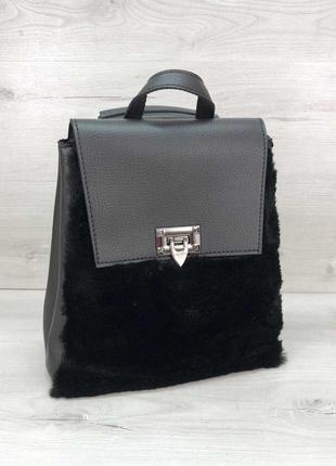 Рюкзак женский «фаби» черный с мехом3 фото