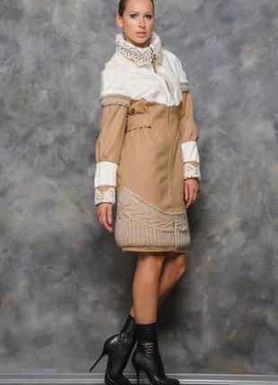 Пальто жіноче з хутром в 2х кольорах марсель2 фото