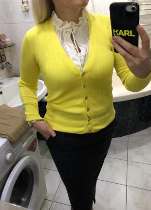 Zara , яркий насыщенный желтый кардиган , перламутровые пуговицы , рубчик1 фото