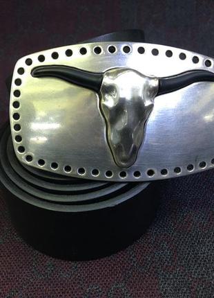 Ремінь чоловічий, бик, натуральна шкіра, ексклюзивна пряжка, ручна робота