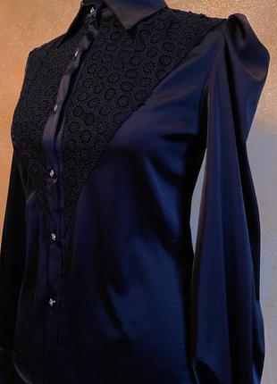 Черная женская шелковая нарядная блуза