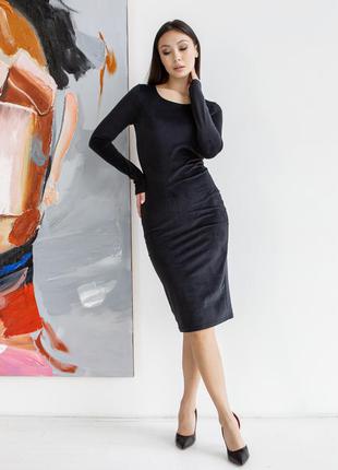 Удобное модное женское платье из велюрового вельвета чёрный цвет3 фото