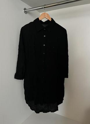 Черная удлиненная длинная женская рубашка платье туника на пуговицах пляжная