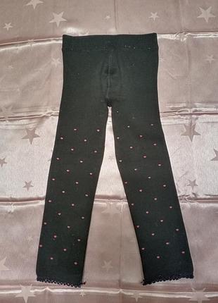 Лосины утепленные, стрейчевые черные с принтом сердечки