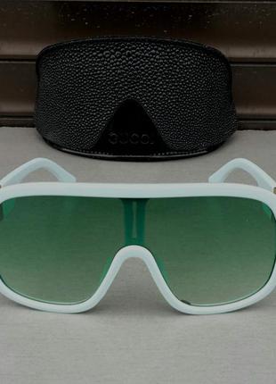 Gucci стильні жіночі сонцезахисні окуляри маска лінзи зелений градієнтом в блідо блакитний оправі2 фото