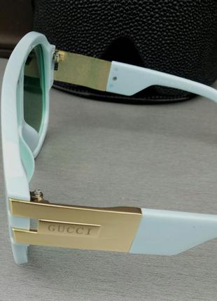 Gucci стильні жіночі сонцезахисні окуляри маска лінзи зелений градієнтом в блідо блакитний оправі4 фото
