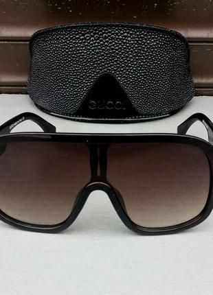 Gucci стильні жіночі сонцезахисні окуляри маска коричневі з градієнтом2 фото