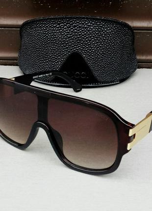 Gucci стильні жіночі сонцезахисні окуляри маска коричневі з градієнтом1 фото