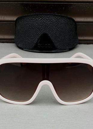 Gucci стильні жіночі сонцезахисні окуляри маска коричневий градієнт у блідо-рожевій оправі2 фото