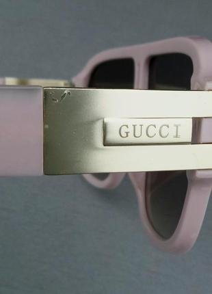 Gucci стильні жіночі сонцезахисні окуляри маска коричневий градієнт у блідо-рожевій оправі8 фото