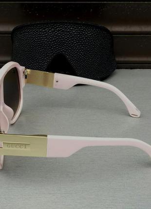 Gucci стильні жіночі сонцезахисні окуляри маска коричневий градієнт у блідо-рожевій оправі3 фото