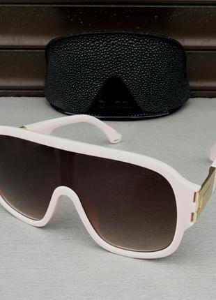 Gucci стильні жіночі сонцезахисні окуляри маска коричневий градієнт у блідо-рожевій оправі1 фото