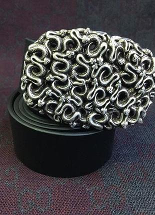 Ремень мужской, змеи, натуральная кожа, эксклюзивная пряжка, ручная работа