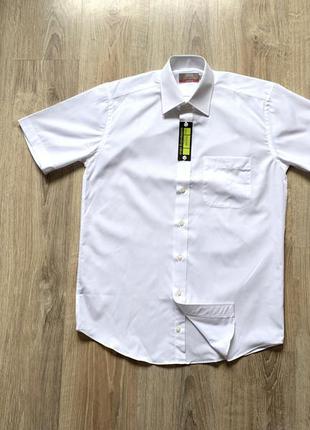 Мужская классическая белая рубашка с коротким рукавом marks & spencer8 фото