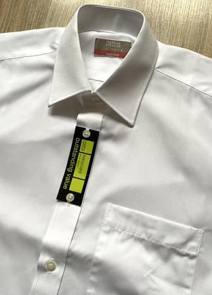 Мужская классическая белая рубашка с коротким рукавом marks & spencer3 фото