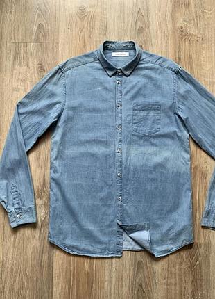 Мужская деним хлопковая рубашка с длинным рукавом pierre balmain
