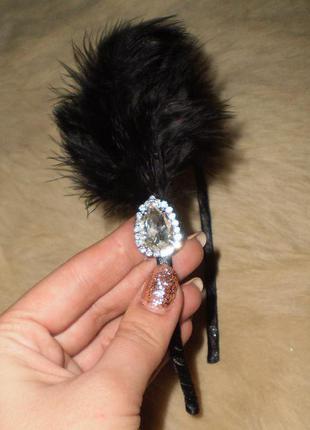 Обруч чорний з пір'ям в стилі гетсбі/ободок для волос с перьямы гетсби пати