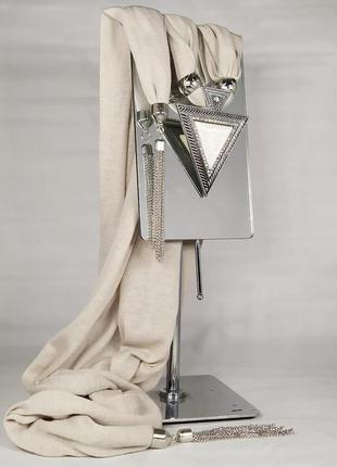 Шарф женский весенний с украшением - подвеской трикотаж 170х40см цвет серый