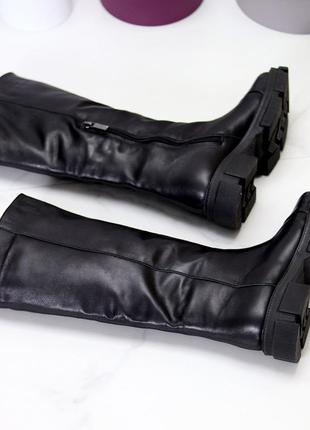 Чёрные кожаные женские зимние демисезонные сапоги трубы5 фото
