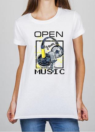 Женская футболка с принтом наушники "open your music" push it