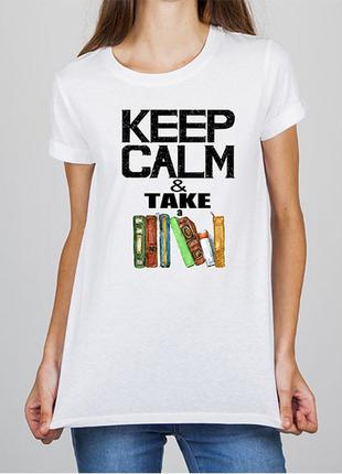 Женская футболка с принтом "keep calm & take a books" push it