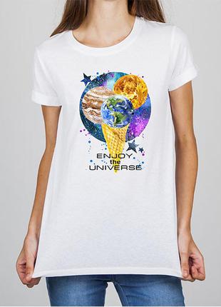 Женская футболка с принтом космическое мороженое "enjoy the universe" s, белый push it