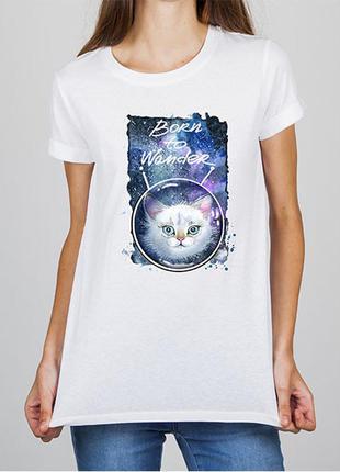 Женская футболка с принтом кошка "born to wander" s, белый push it