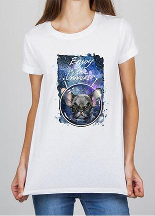 Жіноча футболка з принтом собака "enjoy the universe" push it