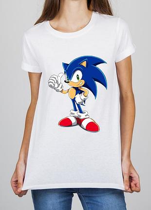 Женская футболка с принтом соник (sonic) 7 push it s, белый