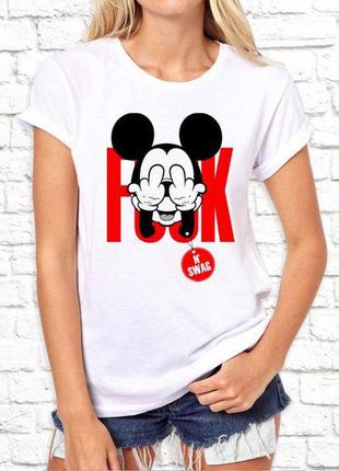 Женская футболка с принтом, swag mickey mouse (микки маус) "f..k" push it1 фото