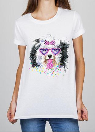 Женская футболка с принтом собака push it1 фото