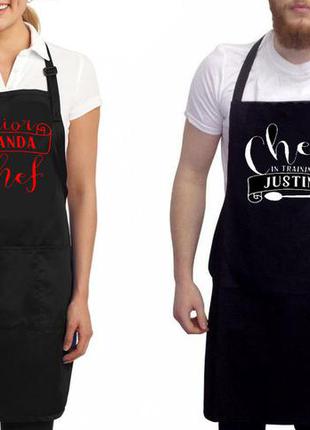 Парные фартуки с принтом "шеф. младший шеф"