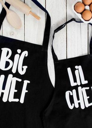 Парные фартуки с принтом "big cheff and lil cheff"