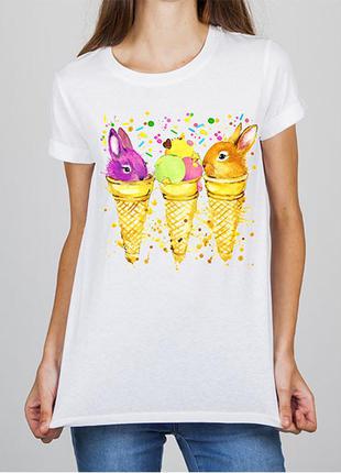 Женская футболка с принтом зайцы и мороженое push it