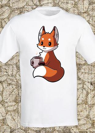 Чоловіча футболка з принтом "лисиця з чашкою кави" push it s, білий