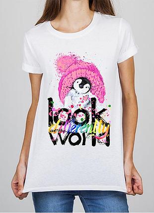 Женская футболка с принтом пингвин "look at the world differently" push it
