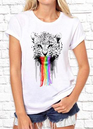 Женская футболка с принтом леопард радужный рев push it