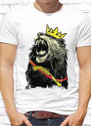 Чоловіча футболка з принтом лев у короні і з пістолетом push it