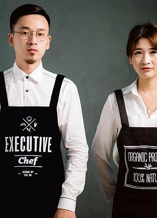 Парні фартухи з принтом "executive chef / organic product. 100% natural"