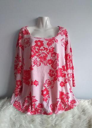 Блуза коттоновая, в цветы, батал, р. 24/52/6xl